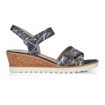 Sandale compense en cuir bleu - remonte r6252 - talon compens 6cm - fermeture scratch