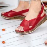 Sandales compenses dt pour femmes avec boucles - rouge - hauteur de talon 4cm