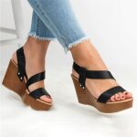 Sandales compenses dt pour femmes - noir - talon confortable - plateforme - style lgant