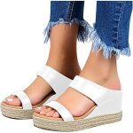 Sandales compenses femme - marque - modle - blanc - boucle de serrage - semelle epaisse talons