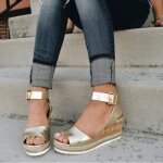 Sandales compenses pour femmes - ecelen - jaune - peep toe - plateforme