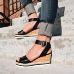 Sandales compenses femme - ecelen - noir - talon compens - peep toe - plateforme