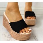 Sandales compensées pour femmes - ecelen - talon plat - bride - noir Sandales compensées pour femmes - ecelen - talon plat - bride - noir