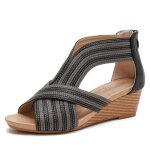 Sandales compens�es femme insfity - �t� boh�me confortable - talon 5cm - noir