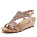 Sandales compenses femme insfity - rose - bout ouvert - 5 cm talon - strass confortable chaussures de ...