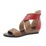 Sandales compens�es femme - insfity - rouge - talon 4cm - bout ouvert
