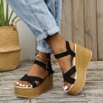Sandales compenses pour femmes - marque - noir - plateforme 3 - 5cm - talon 5cm - 8cm
