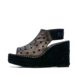 Sandales compens�es femme - replay - jess punk - noir - talon 11cm - textile