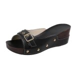 Sandales compenses pour femmes - vitata - bouche de poisson - noir - 5cm talon - grande taille