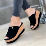 Sandales compenses pour femmes - vitata - t 2023 - talon 6cm - plateforme 4cm - noir