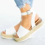 Sandales compenses peep toe dcontractes  la mode pour femmes - blanc - synthtique - adulte
