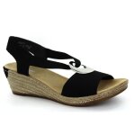 Sandale compense rieker alula - femme - cuir - noir - confort exceptionnel