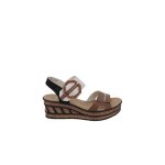 Sandales compens�es - rieker - mod�le beige / multicolore - talon de 61 cm - bride r�glable - femme