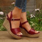 Sandales compensées sasaquoy pour femmes - rouge - tête ronde - 8cm Sandales compensées sasaquoy pour femmes - rouge - tête ronde - 8cm