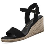 Sandales compenses tamaris femme noir - boucle de serrage - talon compens - textile