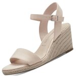 Sandales compens�es - tamaris - textile aspect daim - beige - talon 7 cm - boucle cheville