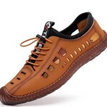 Sandales en cuir souple pour hommes 2024 chaussures de plage pour hommes dt jiushengti? - brun