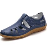 Sandales en cuir vritable pour femmes t couleur unie creux style gladiateur semelle souple appartements ...