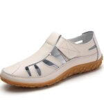 Sandales en cuir vritable pour femmes t couleur unie creux style gladiateur semelle souple appartements ...