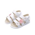 Sandales d�t� pour petites filles chaussures plates de princesse � fleurs blanc