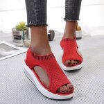 Sandales dt pour femmes en maille rouge  talon compens - os chaussures
