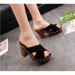 Sandales dt pour femmes  talons hauts carrs - ecelen - noir - plate - forme - rivets - peep toe