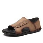 Sandale �t� homme plages plats nu pieds anti - d�rapant bout ouvert respirante casual retro - brun