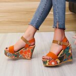 Sandales dt orange pour femmes plate - forme compense florale chaussures dcontractes confortables ...