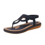 Sandales femme aievis - tressage simili cuir - plage t - fermeture lastique - talon plat - bleu