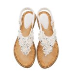 Sandales femme boheme ete plates  bout ouvert avec strass - insfity - blanc - confortable et antidrapantes ...