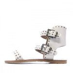 Sandales femme - chattawak veronique - cuir blanc - clous - boucle rglable