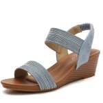 Sandales femme compenses bleu - insfity - t chaussures confortable  bout ouvert - talon 5cm