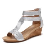 Sandales femme compens�es insfity - argent - talon 5cm - bout ouvert - plage vacances