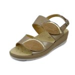 Sandale femme confortable en cuir souple beige - cinzia soft - semelle amovible - talon compens� 4cm