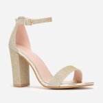 Sandales bi - mati�res vernies et tissu paillet�. mod�le avec bride � la cheville amovible et ajustable. ...