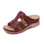 Sandales femme - ecelen - compensé - rouge - cuir - orthopédique Sandales femme - ecelen - compensé - rouge - cuir - orthopédique