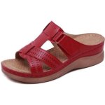 Sandales femme - ecelen - compens - rouge - cuir - orthopdique - anti - drapant