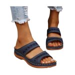 Sandales femme t confortable lgantes pied large cuir - bleu - compens - boucle de serrage
