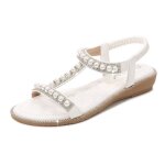 Sandale femme Été confortable plate en simili cuir avec perles - blanc - insfity - a élastique Sandale femme Été confortable plate en simili cuir avec perles - blanc - insfity - a élastique
