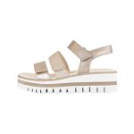 Sandales femme - gabor - cuir - talon compens� - fermeture scratch - or - gris