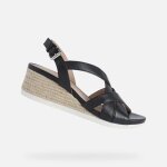 Sandales femme - geox - ischia corda - cuir - talon compens - noir