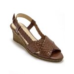 Sandales femme grande largeur en cuir bicolore pediconfort - talon compens� 55cm - boucle de serrage