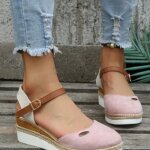 Sandales femme insfity - simili cuir antidrapant talon haut bicolore - rose