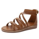 Sandales femme plates boheme ete - insfity - marron - bout ouvert confortable - hauteur talon 2cm
