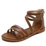 Sandales femme plates confortables pour plage vacances - insfity - marron - fermeture zip - talon plat ...