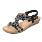 Sandales femme plates ete � bout ouvert avec strass - marque - mod�le - noir - confortables - plage vacances ...