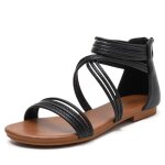 Sandales femme plates �t� de plage insfity - noir - bout ouvert - fermeture �clair