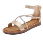 Sandales femme plates insfity - bout ouvert strass - confortable antid�rapant - beige / dore