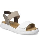 Sandales femme rieker v9161 - 80 blanc - cuir - talon plat 2cm - boucle de serrage