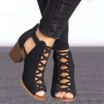Sandales femme simili cuir antidérapant talon haut - noir Sandales femme simili cuir antidérapant talon haut - noir
